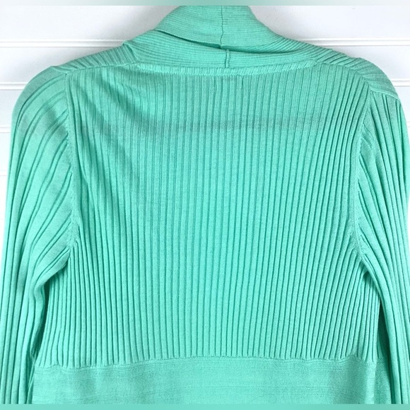 LL Bean Women's Medium Light Teal Open Front Cardigan Sweater Cotton Knit Warm - Picture 5 of 8